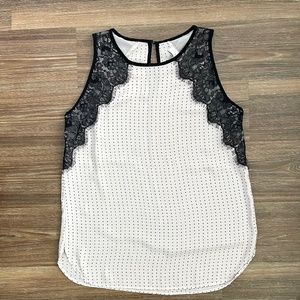 Loft Polka Dot Lace Trim Top
